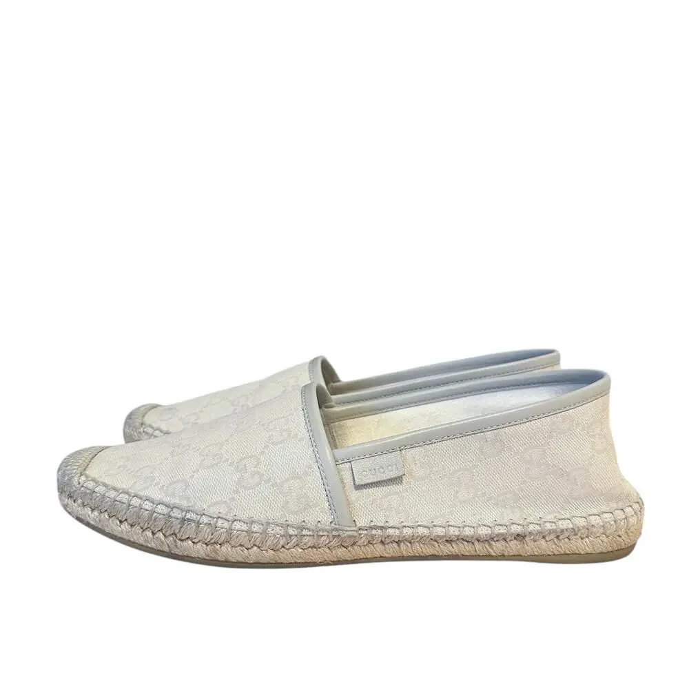 Gucci GG Supreme Cream White Monogram Espadrille Flats 39.5 Logo